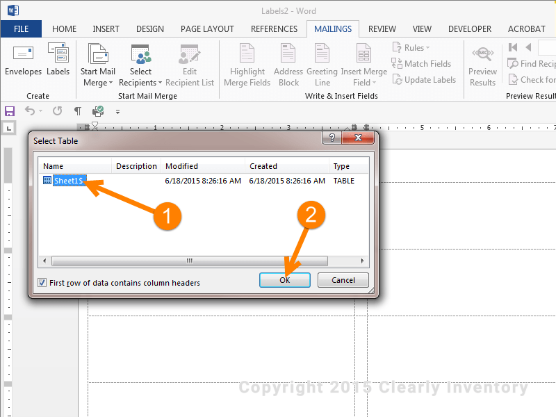 Select the barcode table to print
