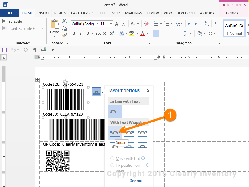 Barcode layout options