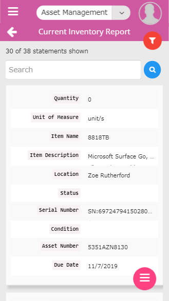 Inventory management-mobile current inventory report statement screen