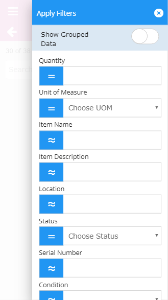 Mobile filters screen