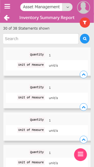 Mobile asset inventory management summary screen