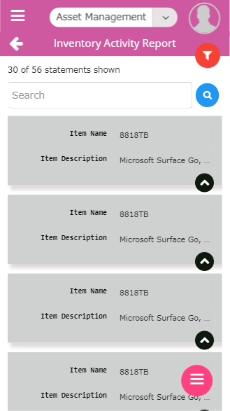 Mobile asset inventory management activity report screen