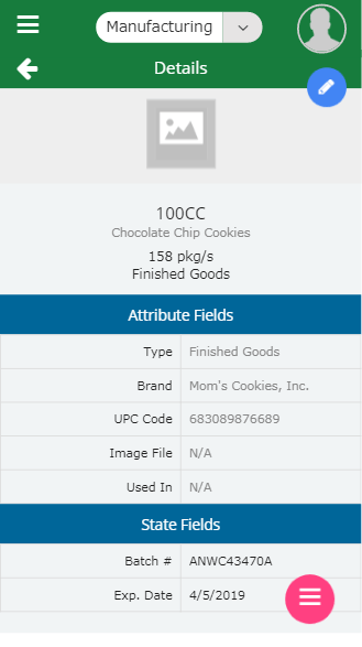 Mobile manufacturing details screen