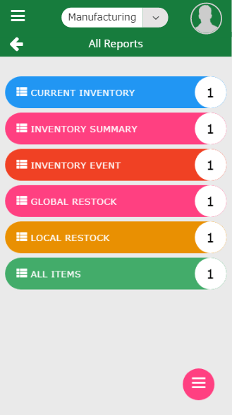 Mobile report selection screen