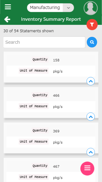 Inventory management-mobile inventory summary report screen