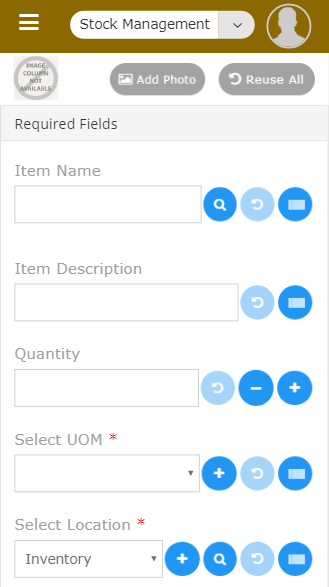 Mobile inventory management item addition screen