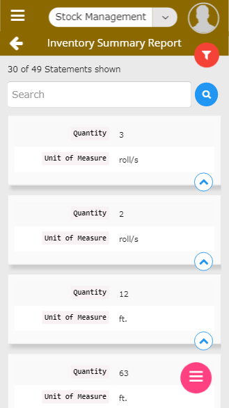 Mobile inventory management summary report screen