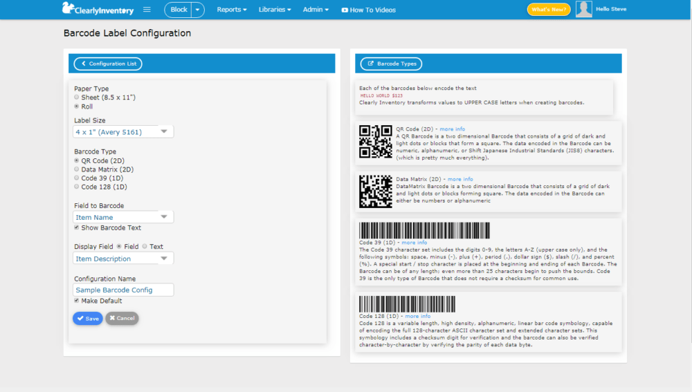 Barcode label configuration