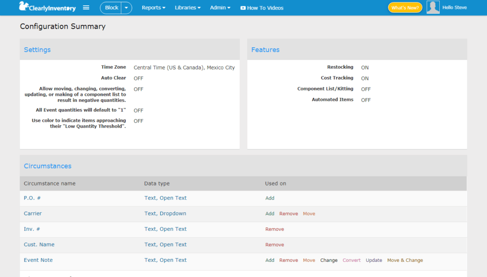 Configuration summary screen