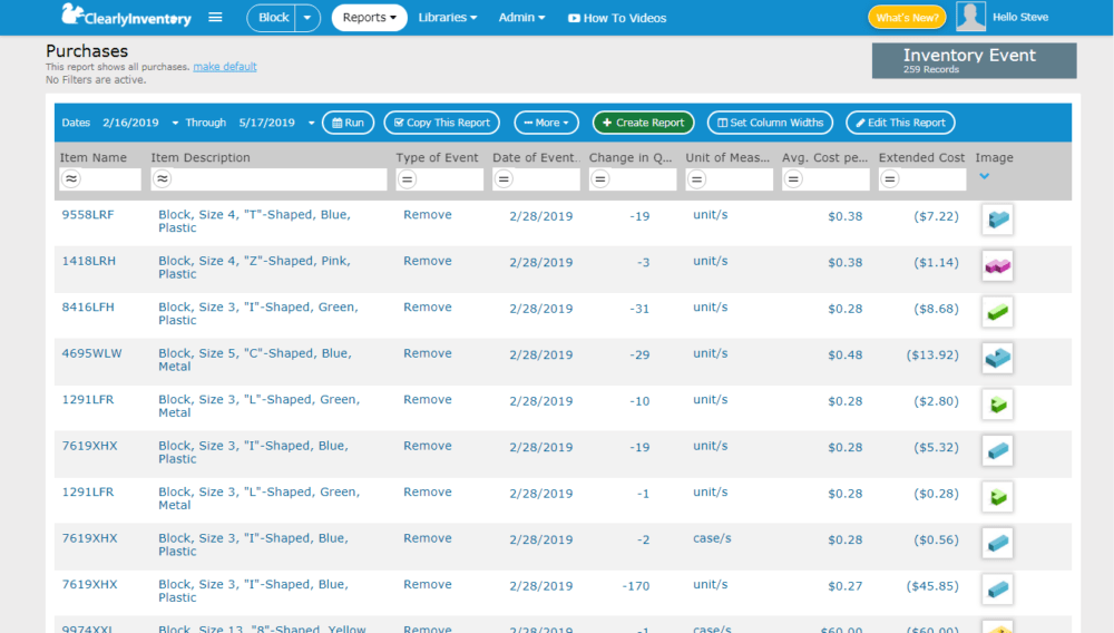Purchases screen
