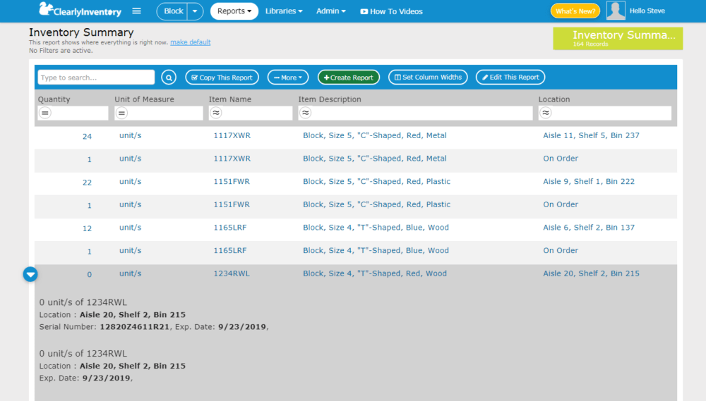 Inventory management-inventory summary screen