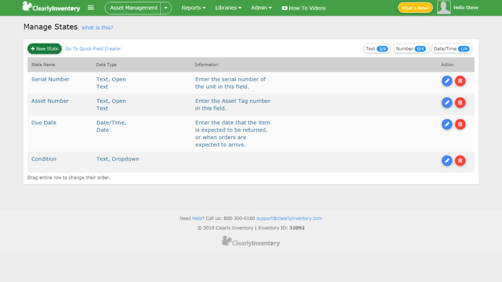 Manage states screen