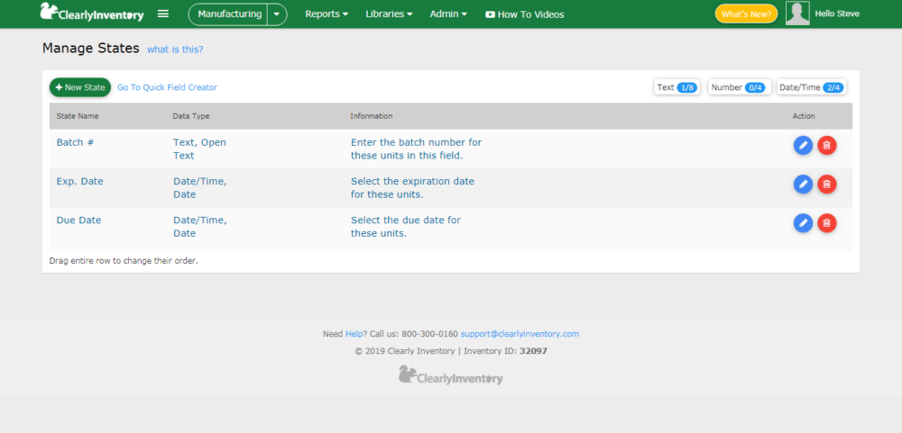Manage states screen