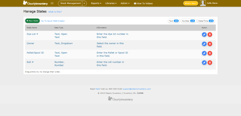 Manage states screen