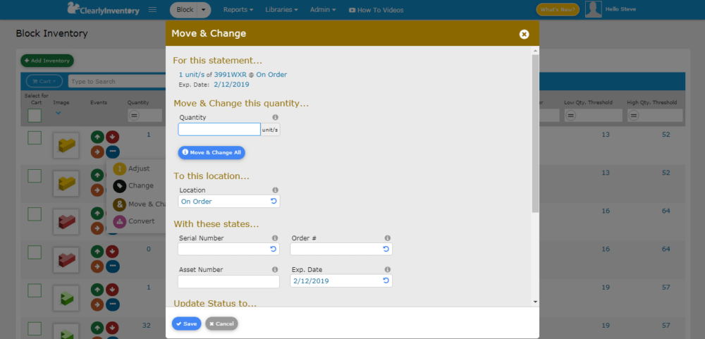 Item move and change screen