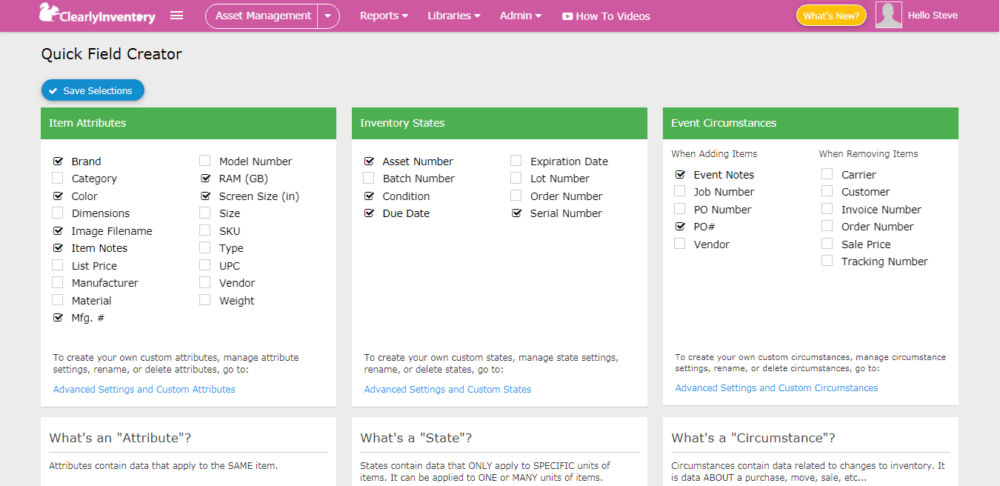 Quick field creator screen