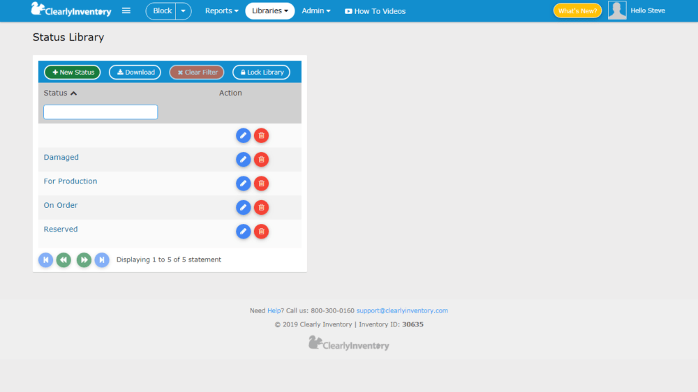 Status library screen