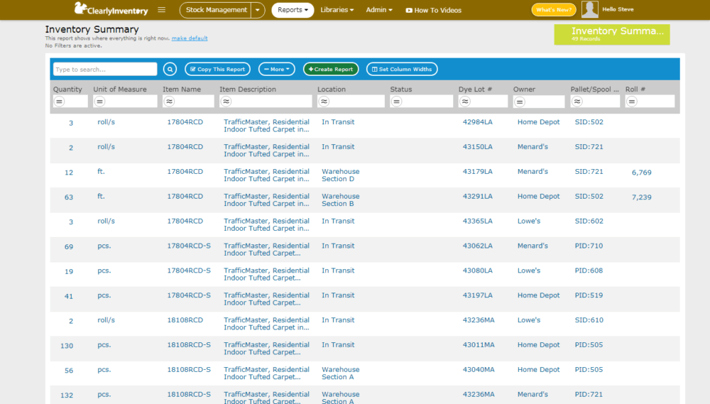 Inventory management-inventory summary screen