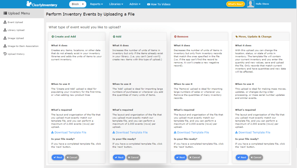 Inventory management-perform inventory events screen