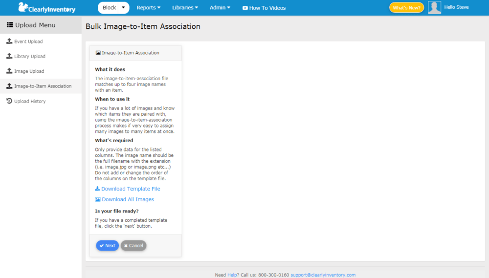 Bulk image to item association screen